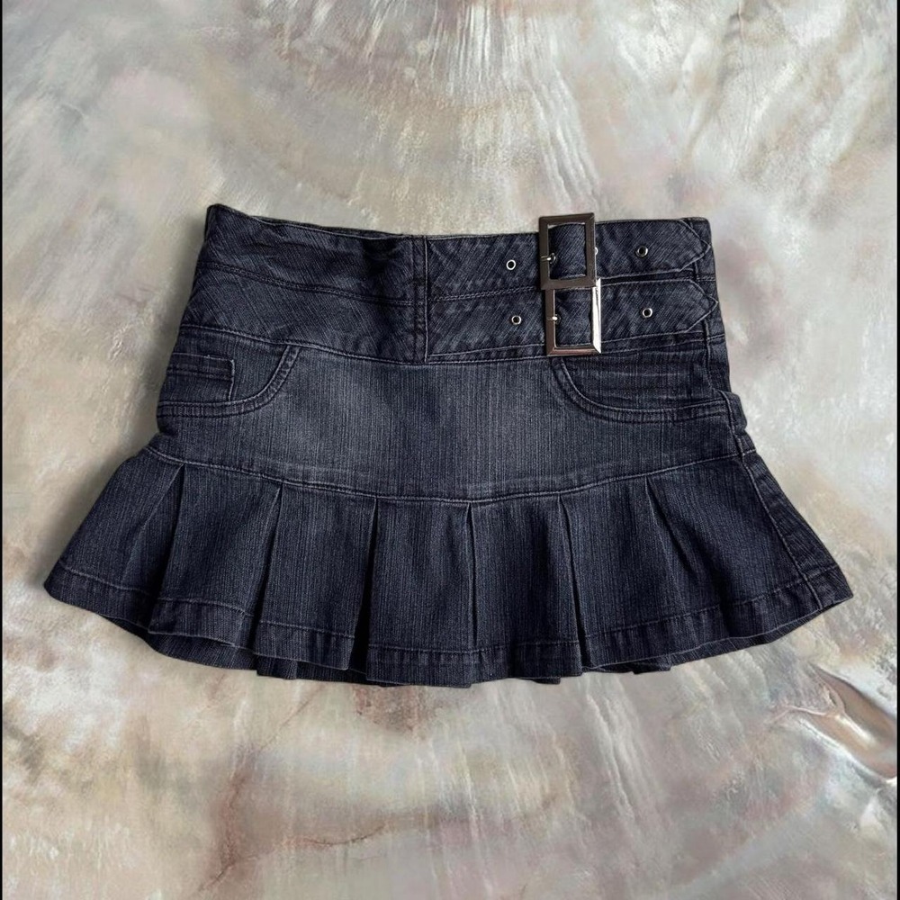 One Love Denim Italian Pleated Mini Skirt Black Navy Y2K 01-028 BLU4 Small